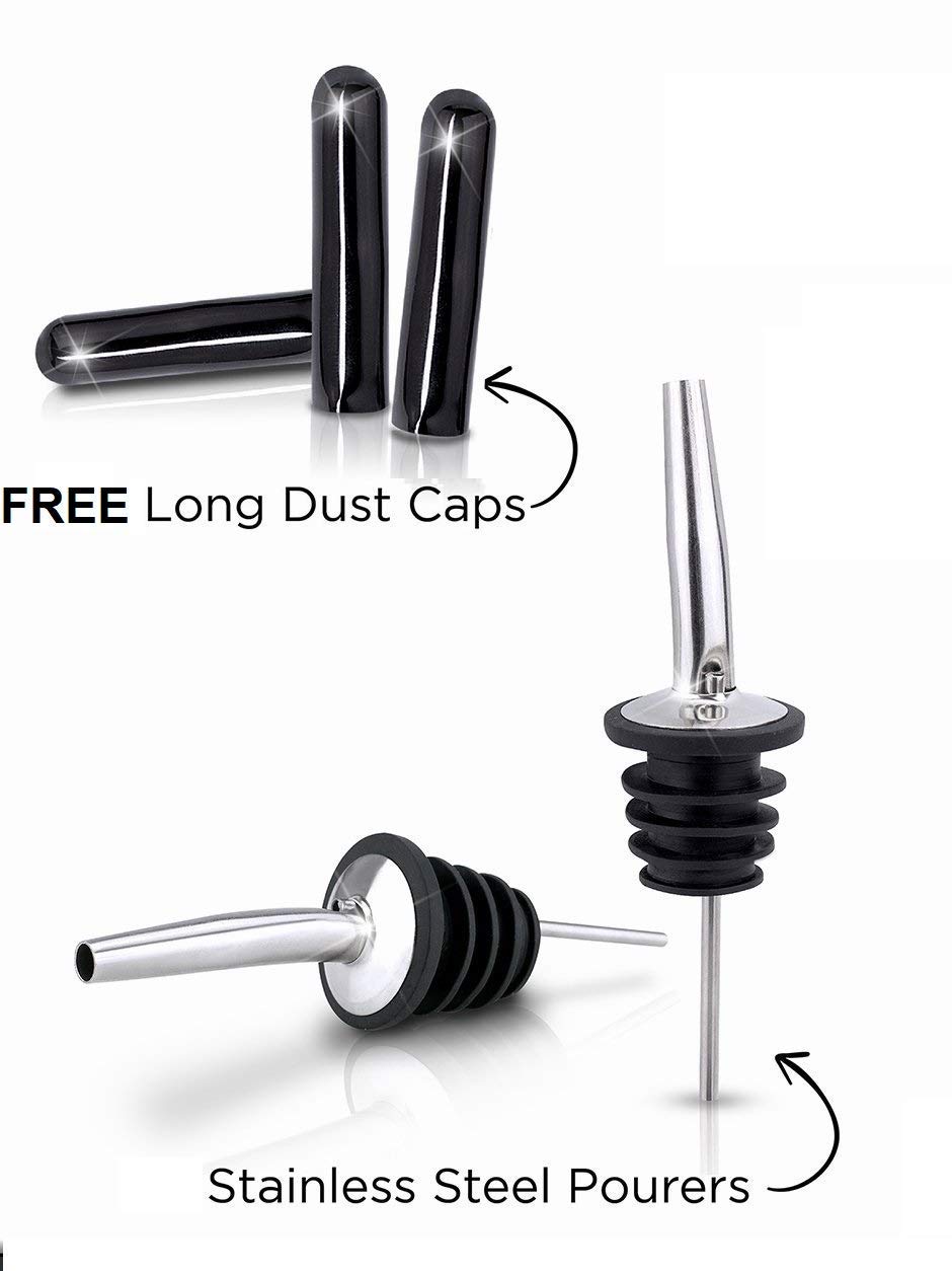 Rudra Exports Liquor Pour Steel Classic Bottle Speed Pourers with Tapered Spout, 8 Pcs Set with Cover Cap