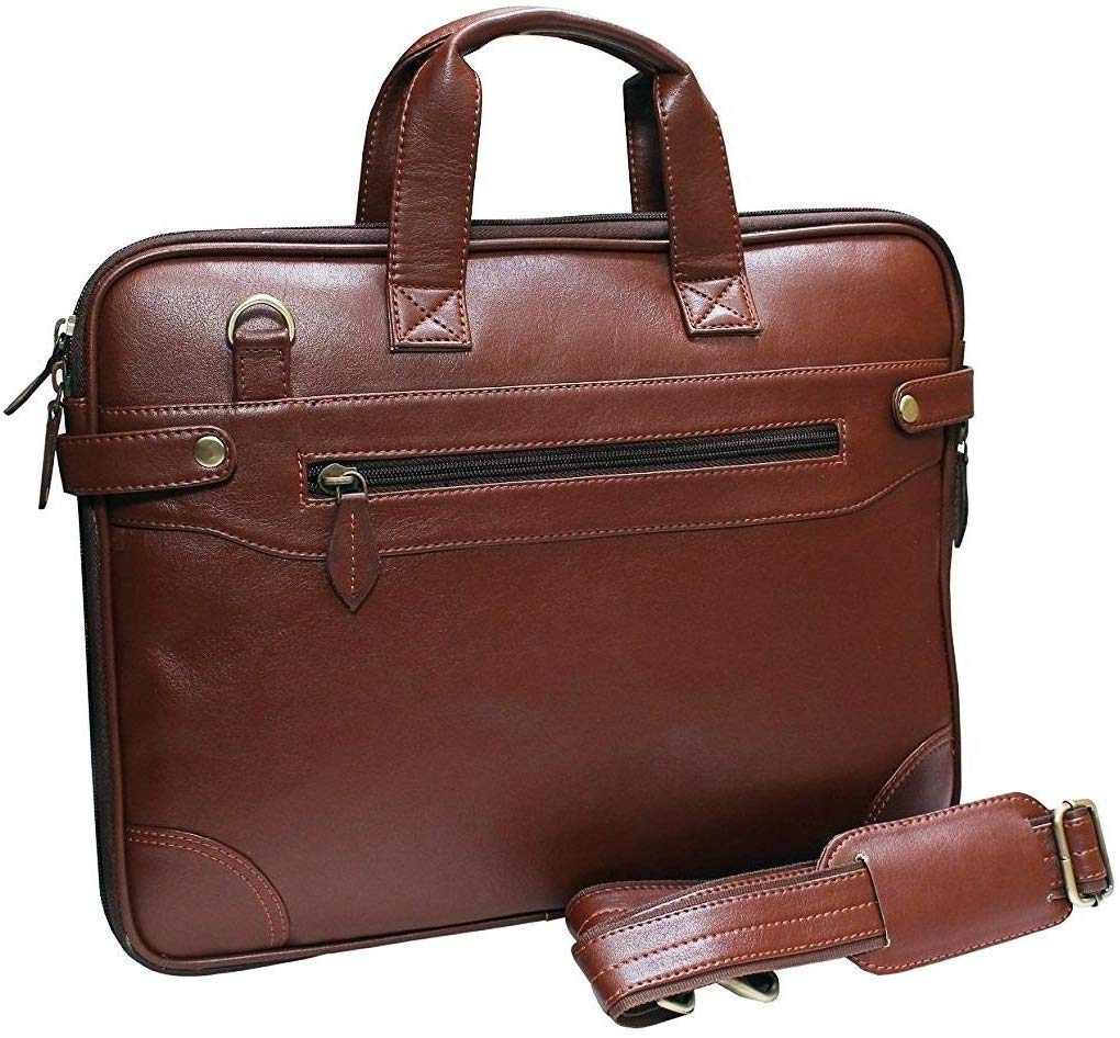 Rudra Exports Laptop Formal Office Tan Brown Messenger Briefcase Bag with Adjustable Shoulder Cross Body Sling Strap for Men & Women (Brown)