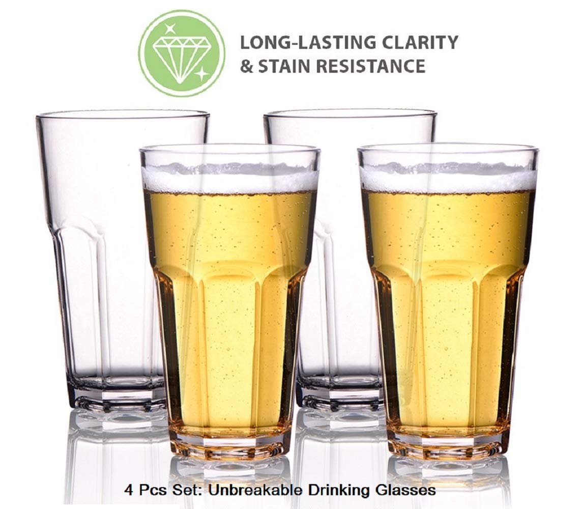 Rudra exports Unbreakable Polycarbonate Water Glass Wavy Shape, Juice Beverage Glass, Unbreakable Soda Water Glass (300 ml): 4 Pcs Set)