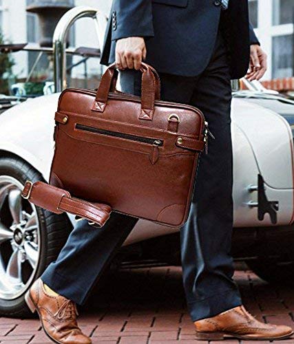 Rudra Exports Laptop Formal Office Tan Brown Messenger Briefcase Bag with Adjustable Shoulder Cross Body Sling Strap for Men & Women (Brown)