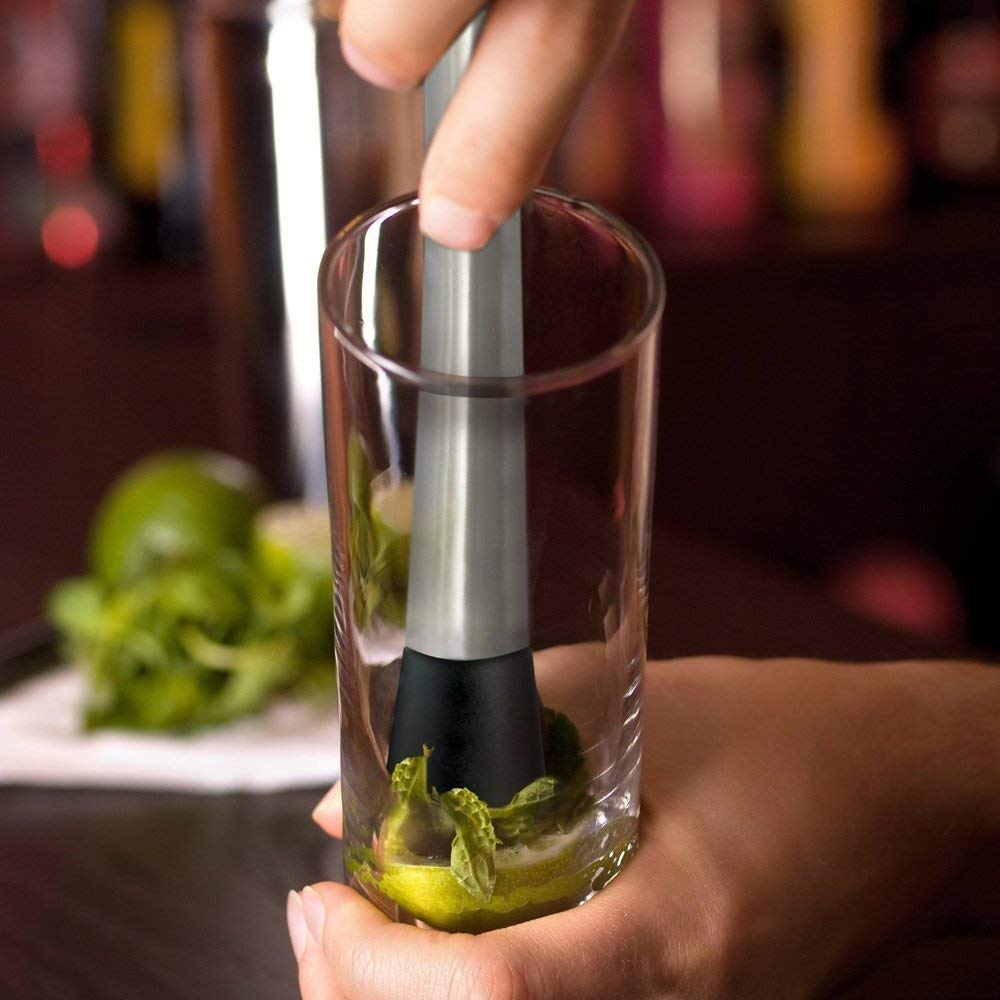Rudra Exports Long Stainless Steel Cocktail Muddler 8", Bar Muddler, Bar Tool Stainless Steel Mojito Muddler Grooved Head (1)