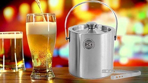 Rudra Exports Stainless Steel Ice Bucket and Tong Set of 2 Pieces