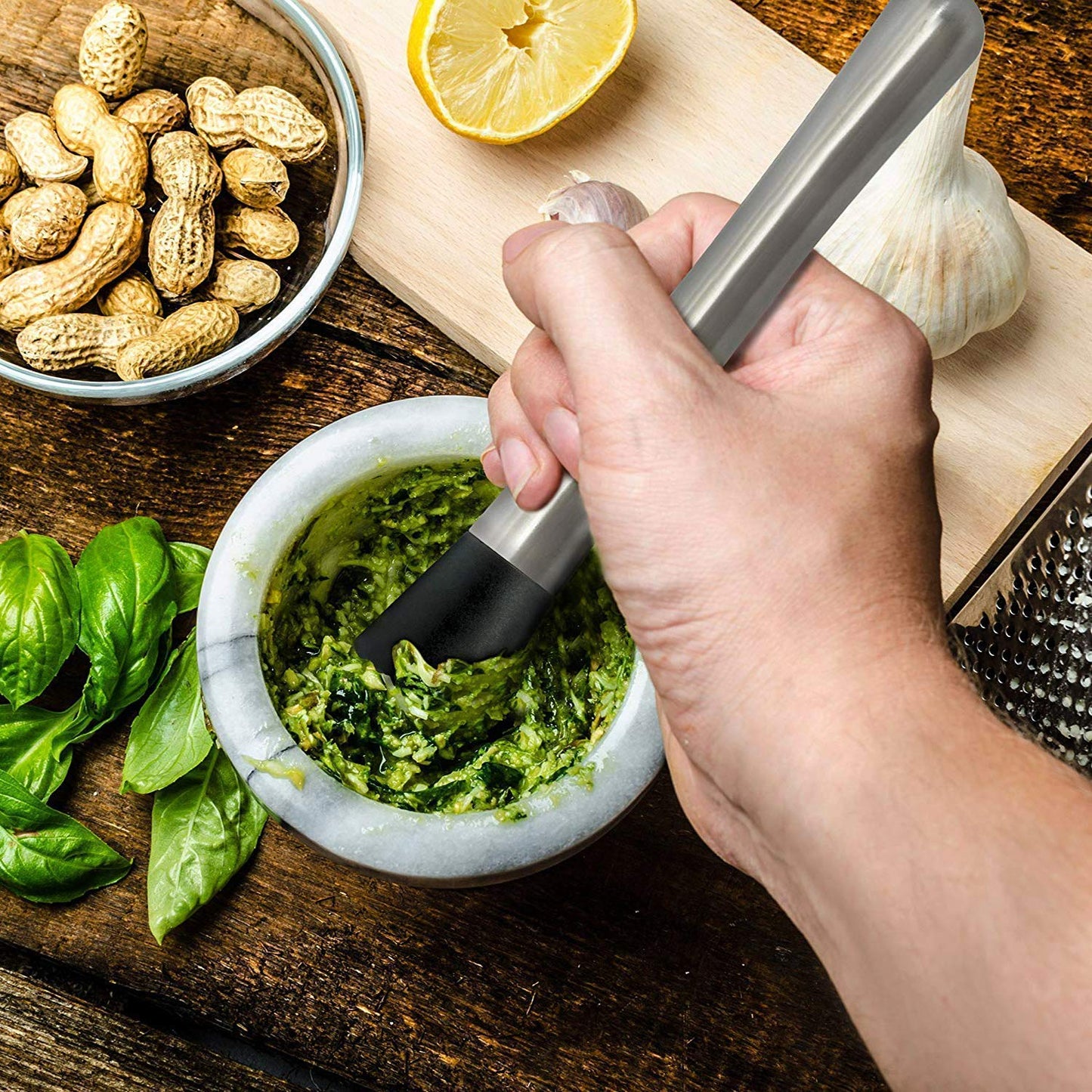 Rudra Exports Long Stainless Steel Cocktail Muddler 8", Bar Muddler, Bar Tool Stainless Steel Mojito Muddler Grooved Head (1)