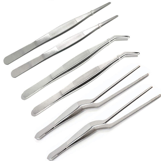 Rudra exports Kitchen Cooking Culinary Tweezers, Stainless Steel Precision Tongs, Medical Beauty Utensils, 6.3 Inches : 6 Pcs Set