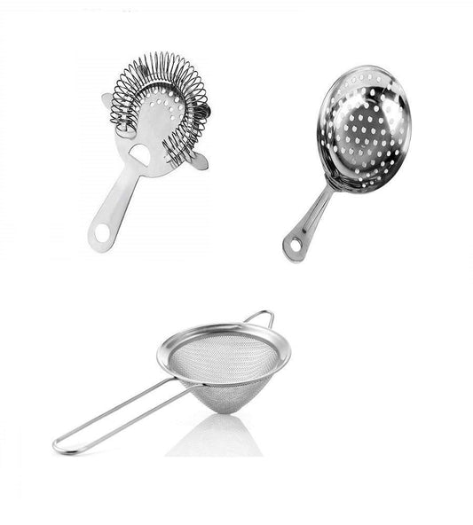 Rudra Exports Stainless Steel Bar Cocktail Strainer Set - (3 Pcs Set)