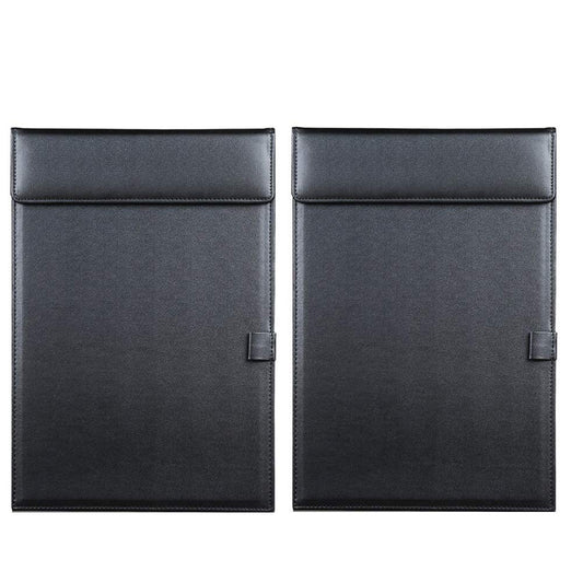 Rudra Exports Silk Soft Premium Leather Clipboard Document Holder, Business Meeting Magnetic Writing Pad with Pen Holder, Drawing Board, Conference Pad, PU Letter/A4 Size (Black): 2 Pcs Set