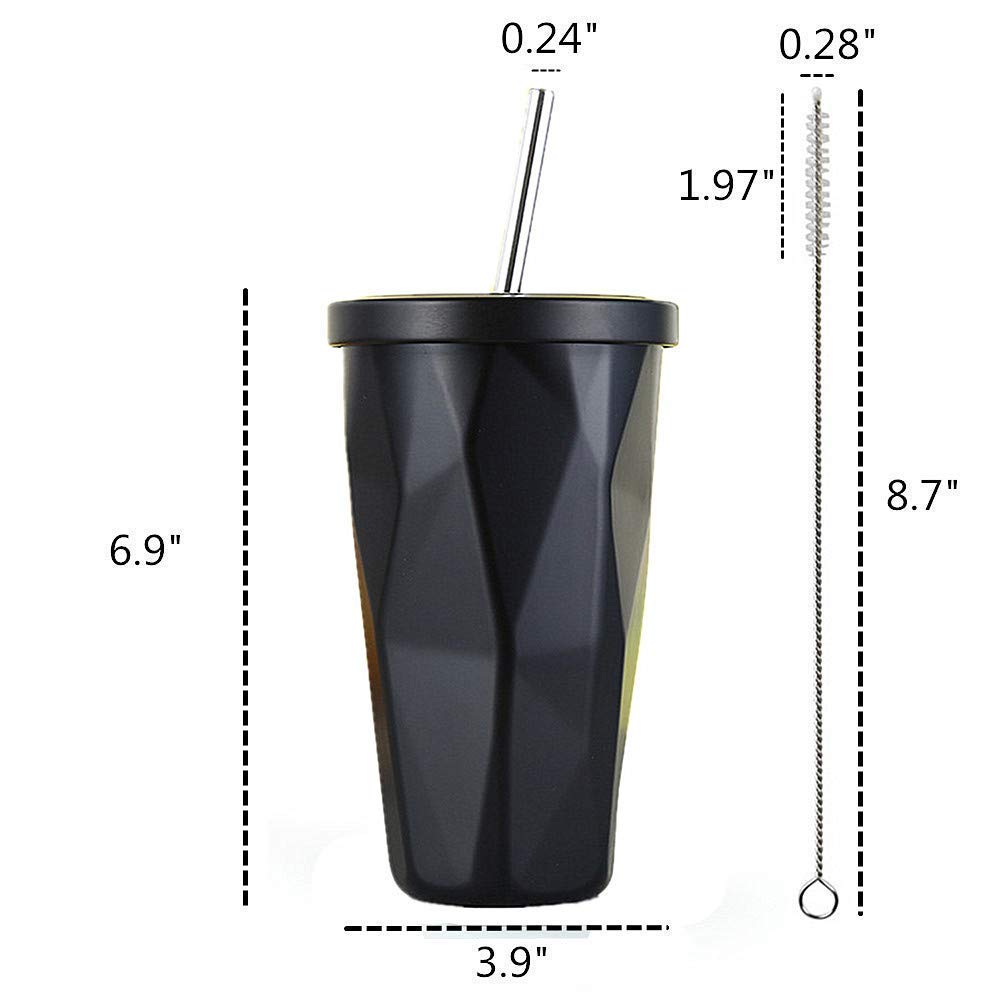 Rudra Exports Double Wall 550 ML Vacuum Insulated Travel Stainless Steel Flask Tumbler with Steel Straw and Lid Hot and Cold Thermos Sipper (Black)