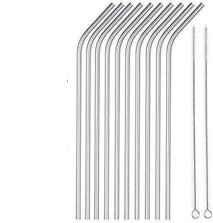 Rudra Exports Steel Straws, Bended Stainless Steel Straws for Drinking, Milkshake Straw, Cold Drink Straw,Reusable Straws, 8 inch Long (Pack of 8)