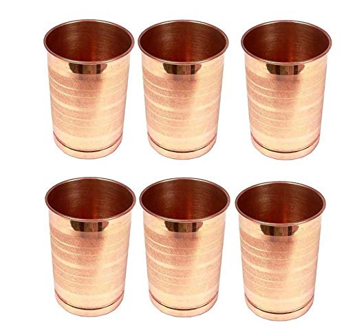 Rudra Exports Copper Glass Tumbler Lacquer Coated Plain Design 300 ML Pack of 6