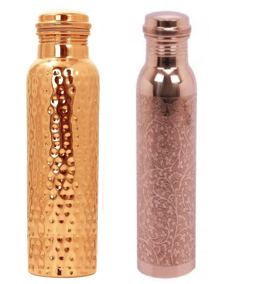 Rudra Exports Hammered Pure Copper Water Bottle and Itching Pure Copper Water Bottle 1000 ML