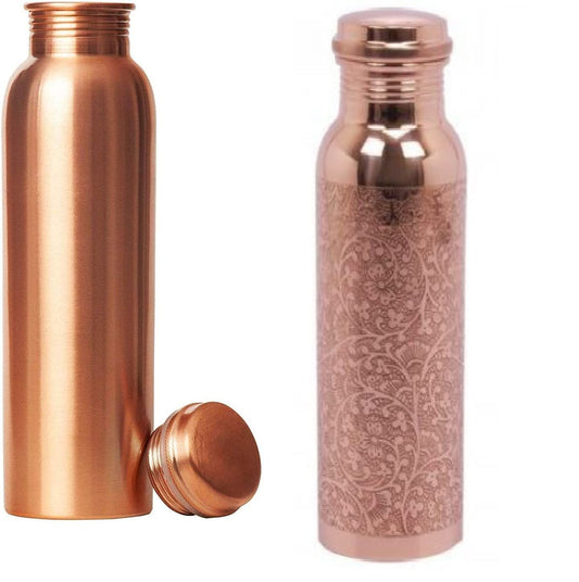 Rudra Exports Pure Copper Water Bottle 1000 ML for Yoga, Sports, Gym, Office and School (Set of 2)