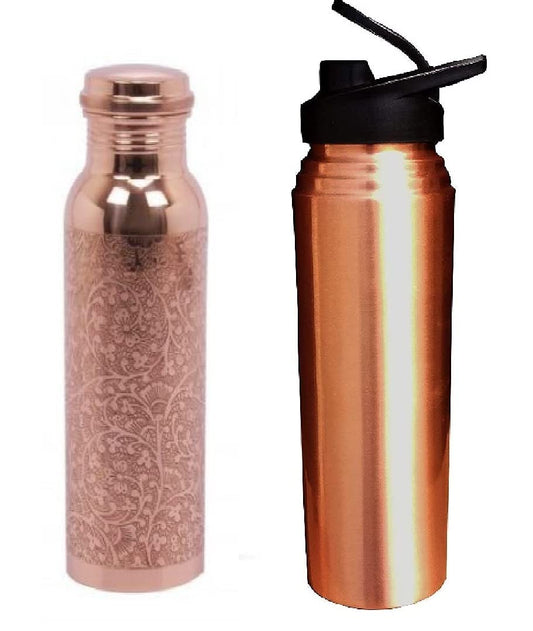 Rudra Exports Copper Sipper and Itching Pure Copper Bottle 1000 ML(Set of 2)