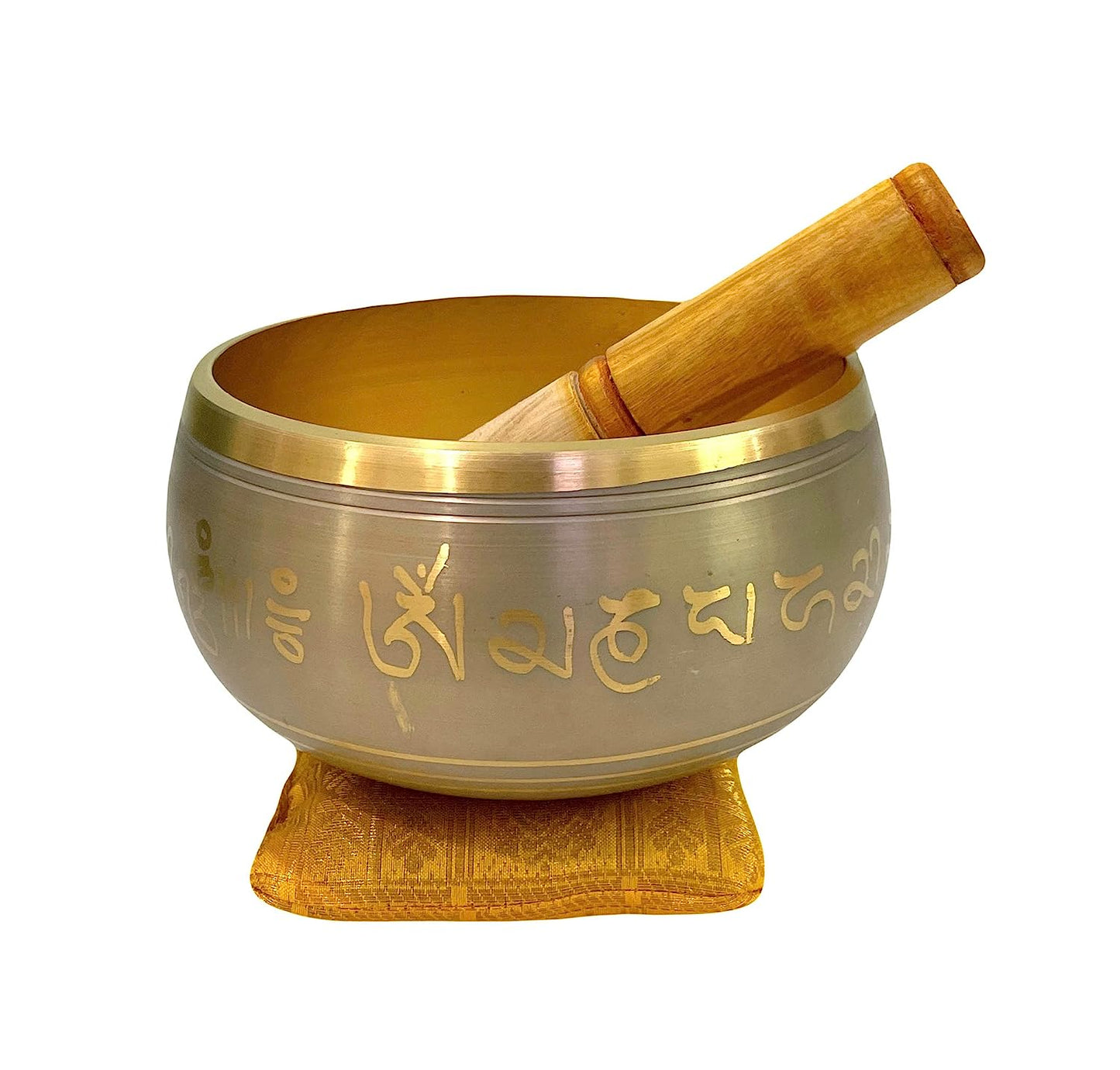 Rudra Exports Brass Sound Singing Bowl for stress relief Meditation with striker stick Bell Sound (4 inch Grey)