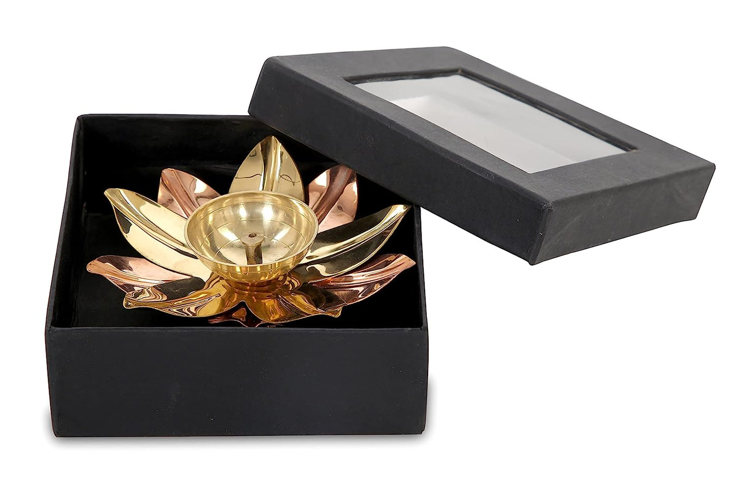 Rudra Exports Brass & Copper Akhand Jyot Diya with Decorative Oil Diya Lotus Shape for Diwali, Puja and Festival Decoration
