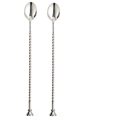 Rudra Exports Stirrier Spoon Twisted with knob top, Cocktail Mixing Spoon, Stainless Steel Cocktail Spoon, Bar Cocktail Spoon 28 cm: 2 Pcs Set