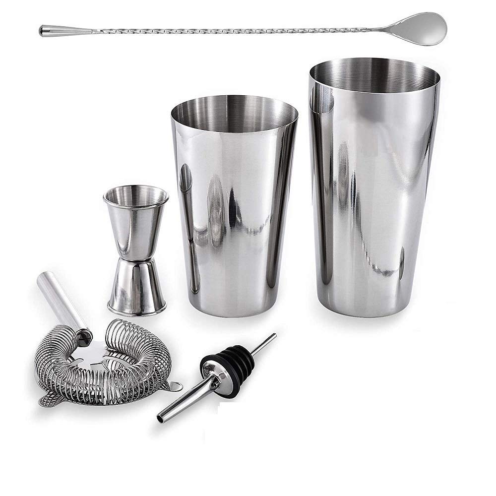 Rudra Exports ocktail Shaker Martini Shaker Drink Shaker Cocktail Shaker Boston Shaker Bar Set : 6 Pcs Set