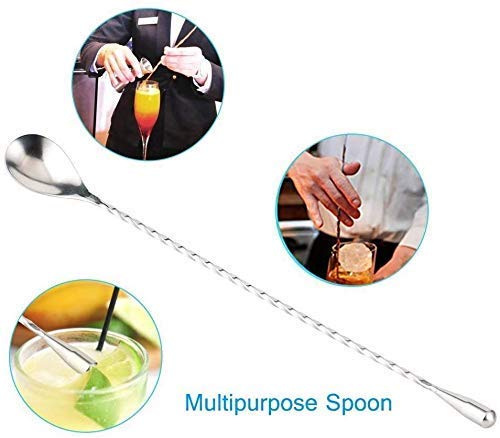 Rudra Exports Teardrop Cocktail Spoon Bar Spoon Long Spoon Mixing Spoon 12 Inches with Peg Measurer, Jigger, Measure Cup 30ml/60ml: 2 Pcs