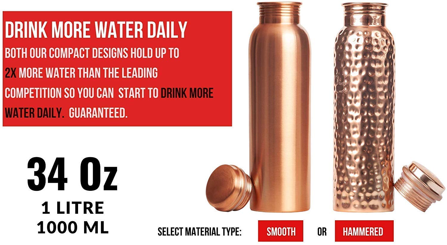 11周年記念イベントが Hammered Pure Copper water bottle 34 Oz Ayurvedic Leak Proof  Copper water s