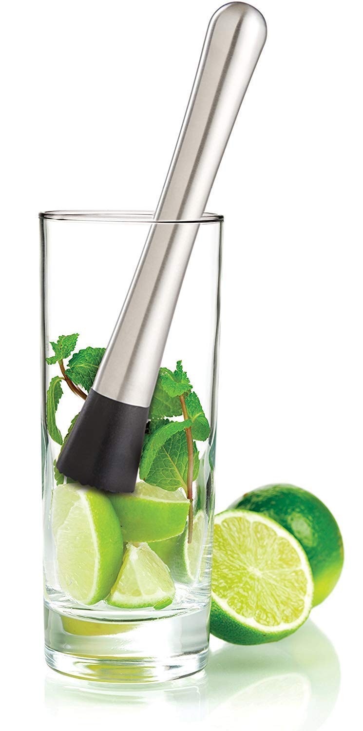 Rudra Exports Cocktail Bar Muddler 8", Stainless Steel Drink Muddler & Mixing Spoon 12" with Long Spiral Handle to Create Refreshing Drinks : 2 Pcs.