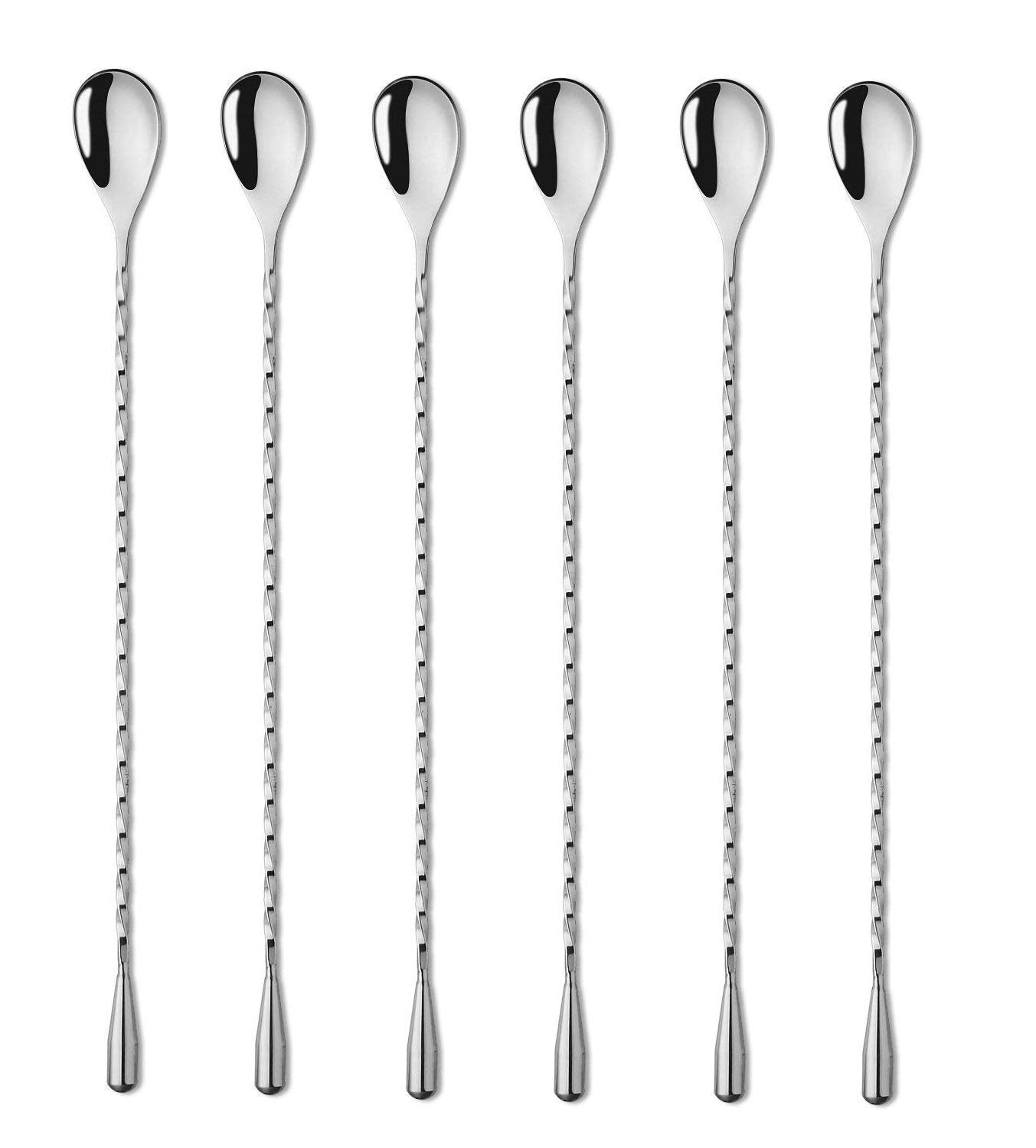 Rudra Exports Teardrop Bar Spoons Stainless Steel, Professional Cocktail Mixing Spoon Bar Tool Japanese Style Teardrop Spoon: 12 Inches - 6 Pcs Set