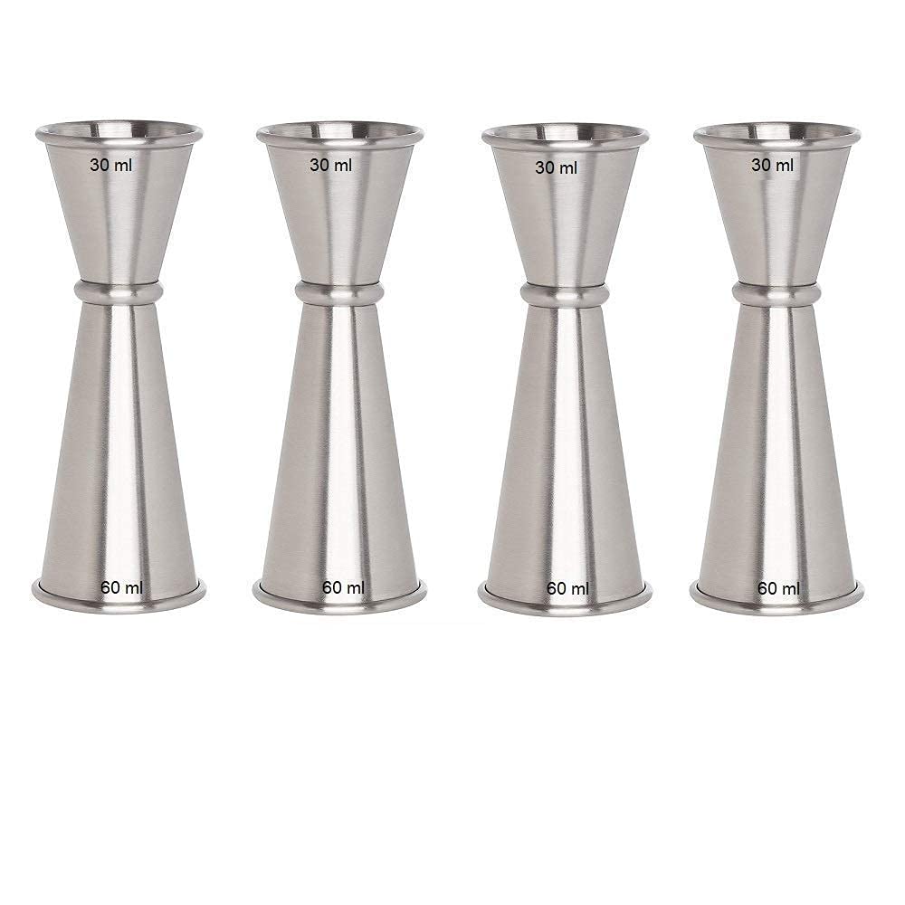 Rudra Exports Double Cocktail Jigger Japanese Style Stainless Steel Bar Peg Measuring Jigger: 30-60 ml : 4 Pcs Sets