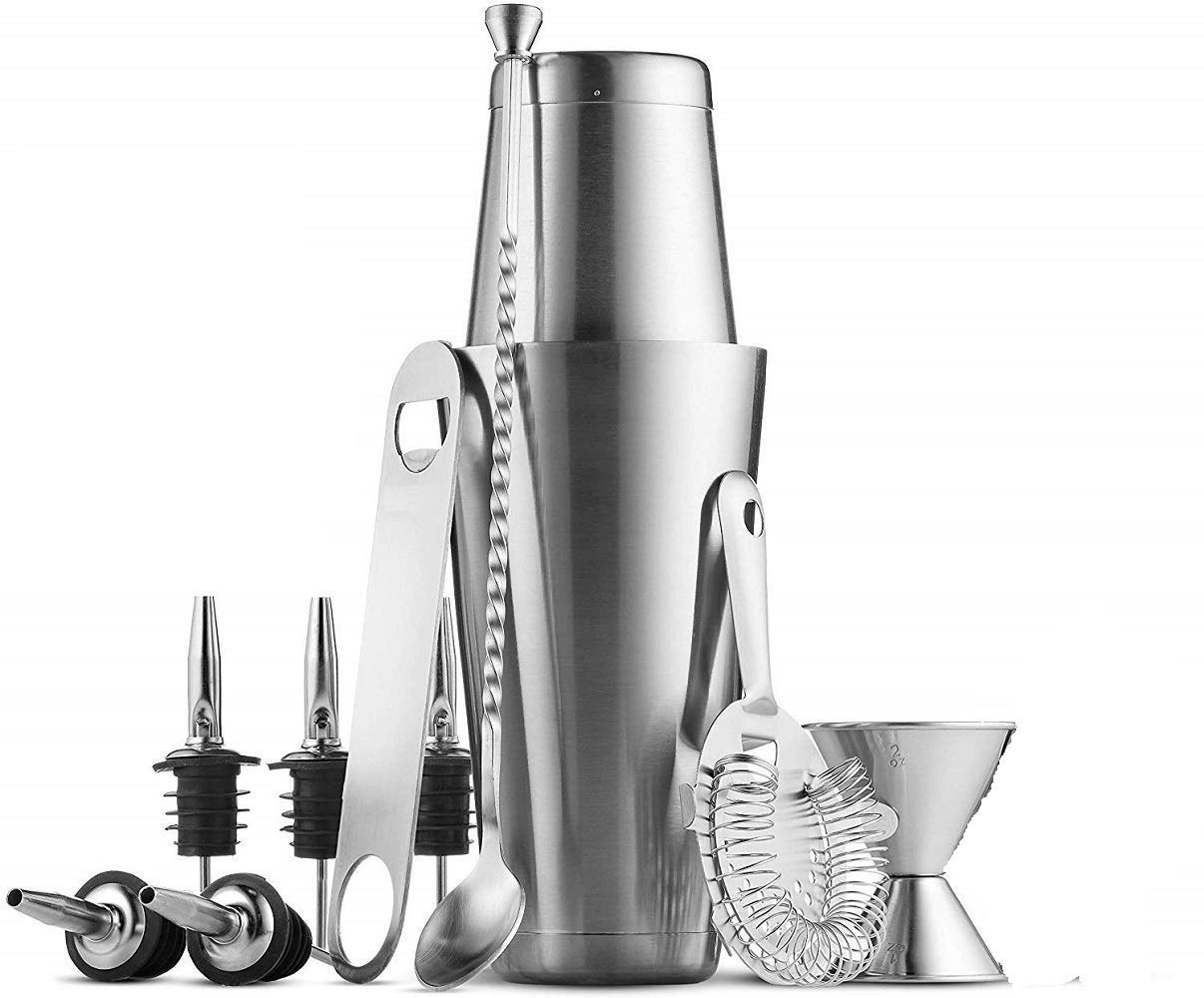 Rudra Exports Premium Cocktail Shaker Bar Tools Set, Stainless Steel Bartender Kit with All Bar Accessories :11 Pcs