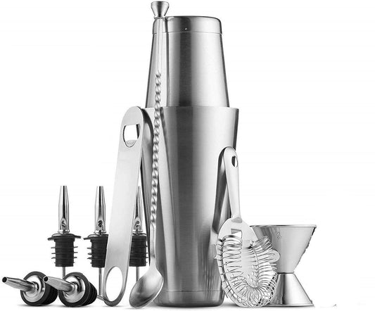 Rudra Exports Premium Cocktail Shaker Bar Tools Set, Stainless Steel Bartender Kit with All Bar Accessories :11 Pcs