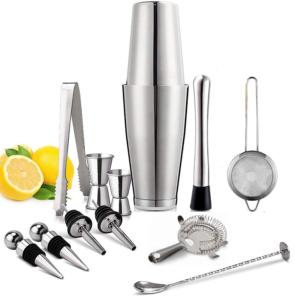 Rudra Exports 13 Piece Cocktail Shaker Bar Tools Set,Bartender Kit with All Bar Accessories, Gift Set for Men