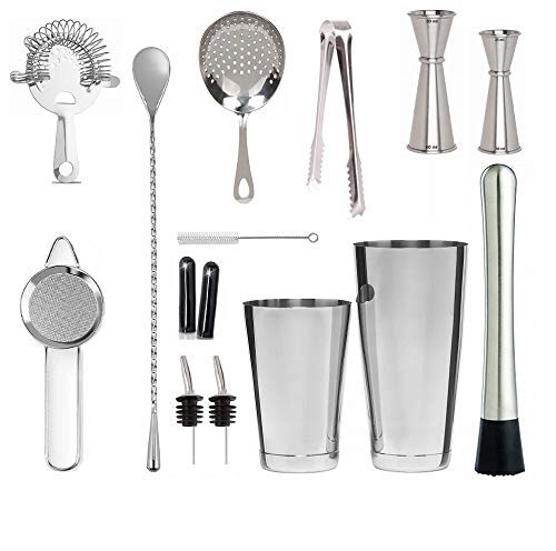 Rudra Exports Bar Set Cocktail Shaker Set Professional Bartender Kit with Bar Accessories 14 Pcs Set