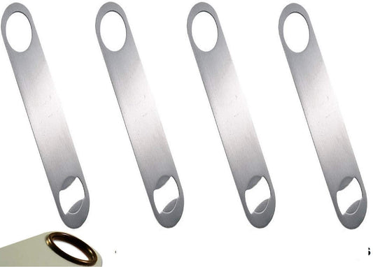 Rudra Exports Heavy Duty Stainless Steel Flat Bottle Opener Bar Blade Speed Opener, Beer Bottle Opener for Kitchen Bar Set of 4 Pcs