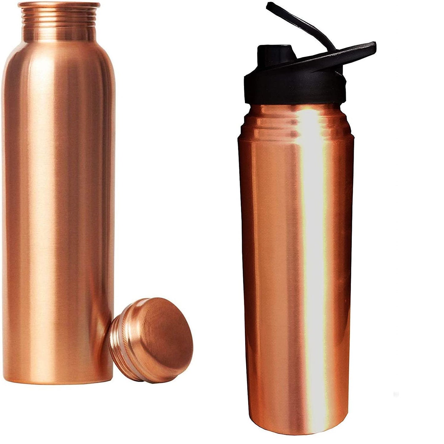 Rudra Exports Pure Copper Water Bottle and Copper Sipper Water Bottle 1000 ML(Set of 2)