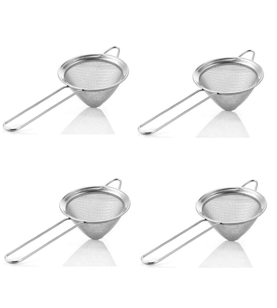 Rudra Exports Cocktail Fine Mesh Strainer Stainless Steel Professional Bar Tool Conical Food Strainers, Tea Strainer, Juice Strainer: 4 Pcs Set