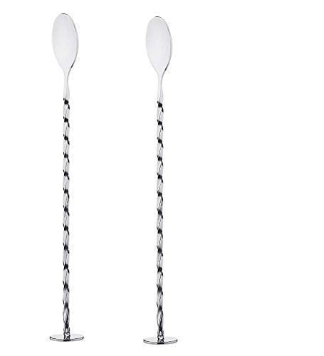 Rudra Exports Bar Spoon with Muddler top/Cocktail Mixing Spoon/Long Handle Stirring/Spiral Pattern, Bar Cocktail Shaker Spoon 28 cm: 2 Pcs