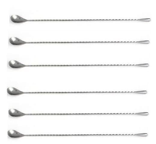 Rudra Exports Teardrop Bar Spoon, Extra Long Bar Stirrer 40 cm, Cocktail Spoon Mixing Spoon Stainless Steel Professional Cocktail Bar Tool Japanese Style Teardrop End Design - Set of 6 Pc.