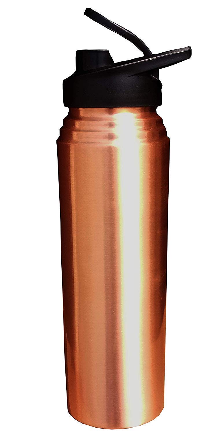 Rudra Exports Curve Design and Sipper Copper Pure Copper Bottle 1000 ML (Set of 2)