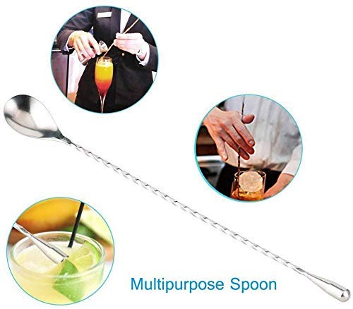 Rudra Exports Cocktail Bar Muddler 8", Stainless Steel Drink Muddler & Mixing Spoon 12" with Long Spiral Handle to Create Refreshing Drinks : 2 Pcs.