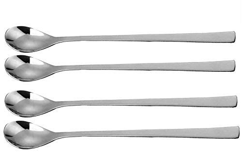 Rudra Exports Long Handle Mixing Stirring Spoon for Tall Glasses, Ice Tea Coffee Ice Cream Cocktail Bar Stainless Steel, Soda Spoon, Bournvita/Horlicks, Milkshake Spoon 8" : Set of 4