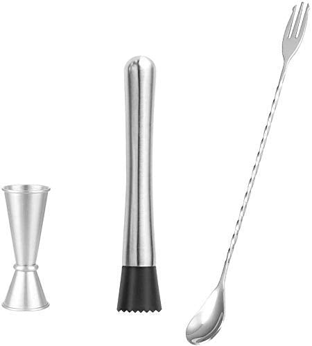 Rudra Exports Cocktail Set, Peg Measuring Jigger, Mixing Spoon, Muddler - Pro Bar Tools Set: 3 Pieces