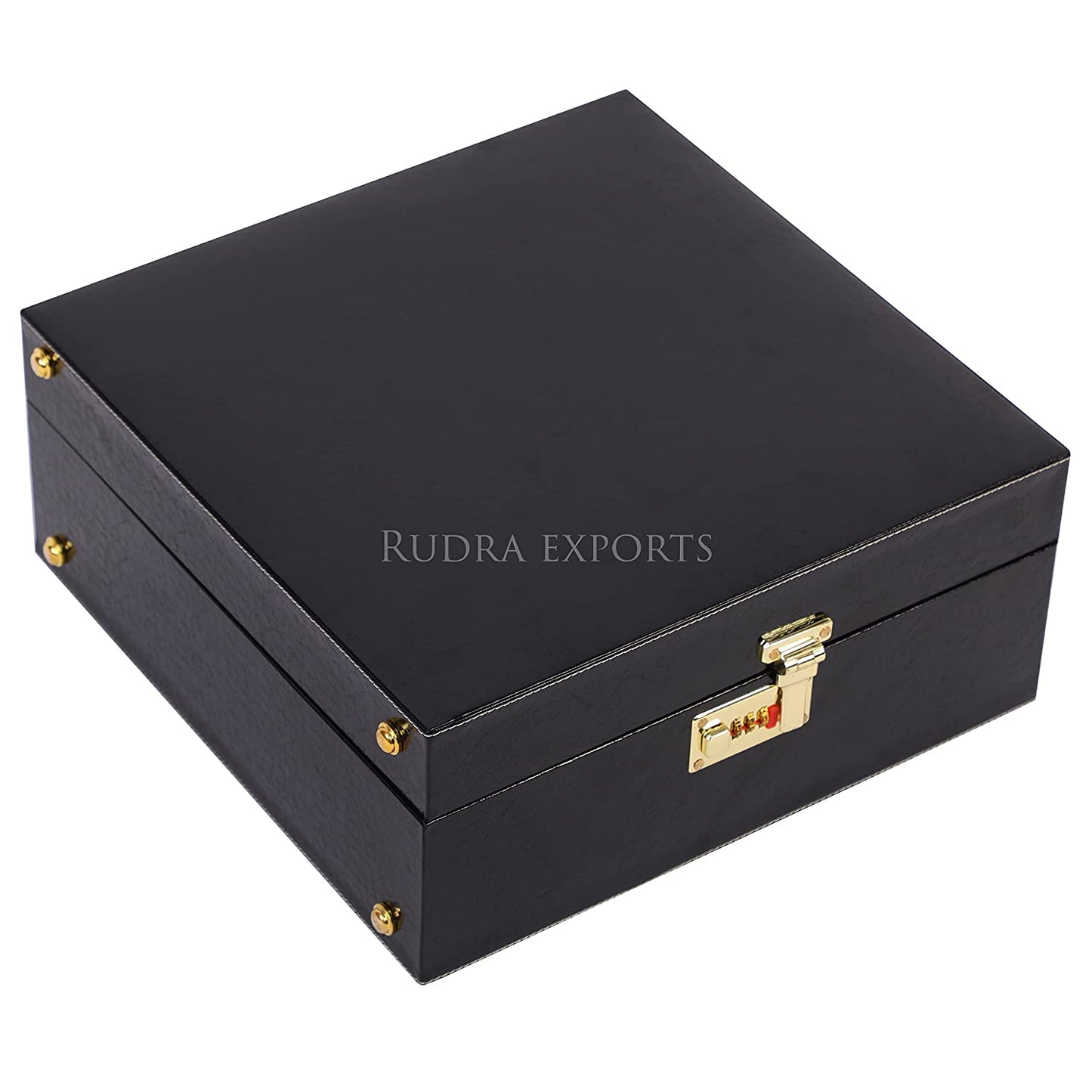 Rudra Exports Portable Leatherette Bar Set | Wine Case |Wooden Bar Set for Picnic | Travel Bar Set (Holds 01 Bottle & 04 Whisky Glasses) Black