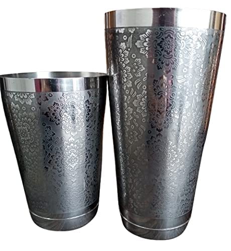 Rudra Exports Boston Cocktail Shaker with Engraving 2 Pieces Set: 540 ml & 840 ml Weighted Base