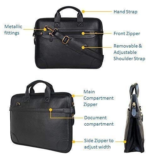 Rudra Exports Laptop Formal Office Black Messenger Briefcase Bag with Adjustable Shoulder Cross Body Sling Strap for Men & Women (Black)