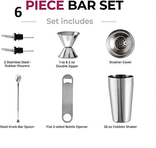 Rudra Exports 6 Piece Cocktail Shaker Bar Tools Set Brushed Stainless Steel Bartender Kit, with All Bar Accessories
