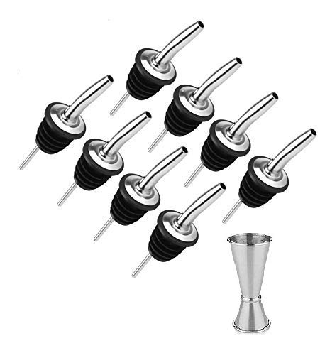 Rudra Exports Bottle Pourers for Oil Pouring Spouts for Liquor Wine Pourer, Dust Covers and Japanese Peg Measurer 30-60 ml: 17 Pcs Set