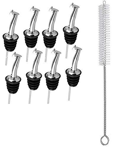 Rudra Exports Metal Bottle Pourer Flip Lid Stainless Steel Pourer Liquor Pourer Oil Pourer Wine Pourer Set of 8 Pcs