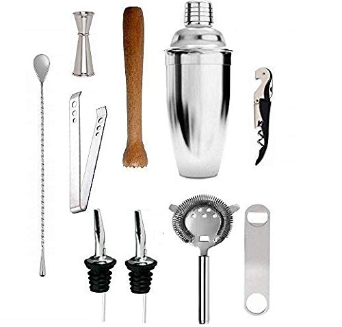 Rudra Exports Professional Bartender Tool Set: Cocktail Shaker Cocktail Strainer Ice Catcher Jigger 30-60 ml MuddlerTeardrop SpoonOpener Pourer Wine Cork Opener