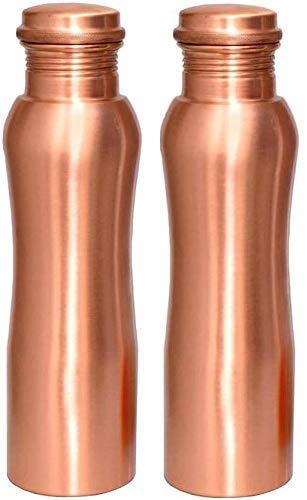 Rudra Exports Curve Design Matt Finish Copper Travelling Bottle 1000 ml Combo (Set of 2)
