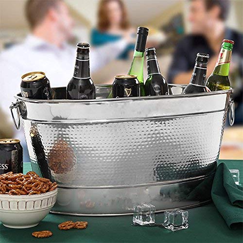 Rudra Exports Stainless Steel Double Walled Insulated Hammered Oval Wine Tub| Beverage Chiller (15L)