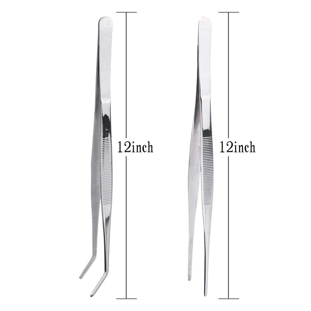 Rudra Exports 6.3 Inch Stainless Steel Tongs Tweezers Set with Precision Serrated Tips for Chef Cooking,Heavy Duty Tweezer Tongs for Cooking Crafting Repairing: 2 Pcs Set