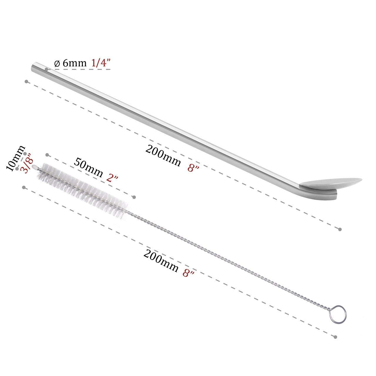 Rudra Exports Reusable Drinking Straws Spoon I Food Grade Stainless Steel Stirrer I Ultra Long Rustproof Long Spoon 8 Inches with Cleaning Brush : 4 Pcs Set