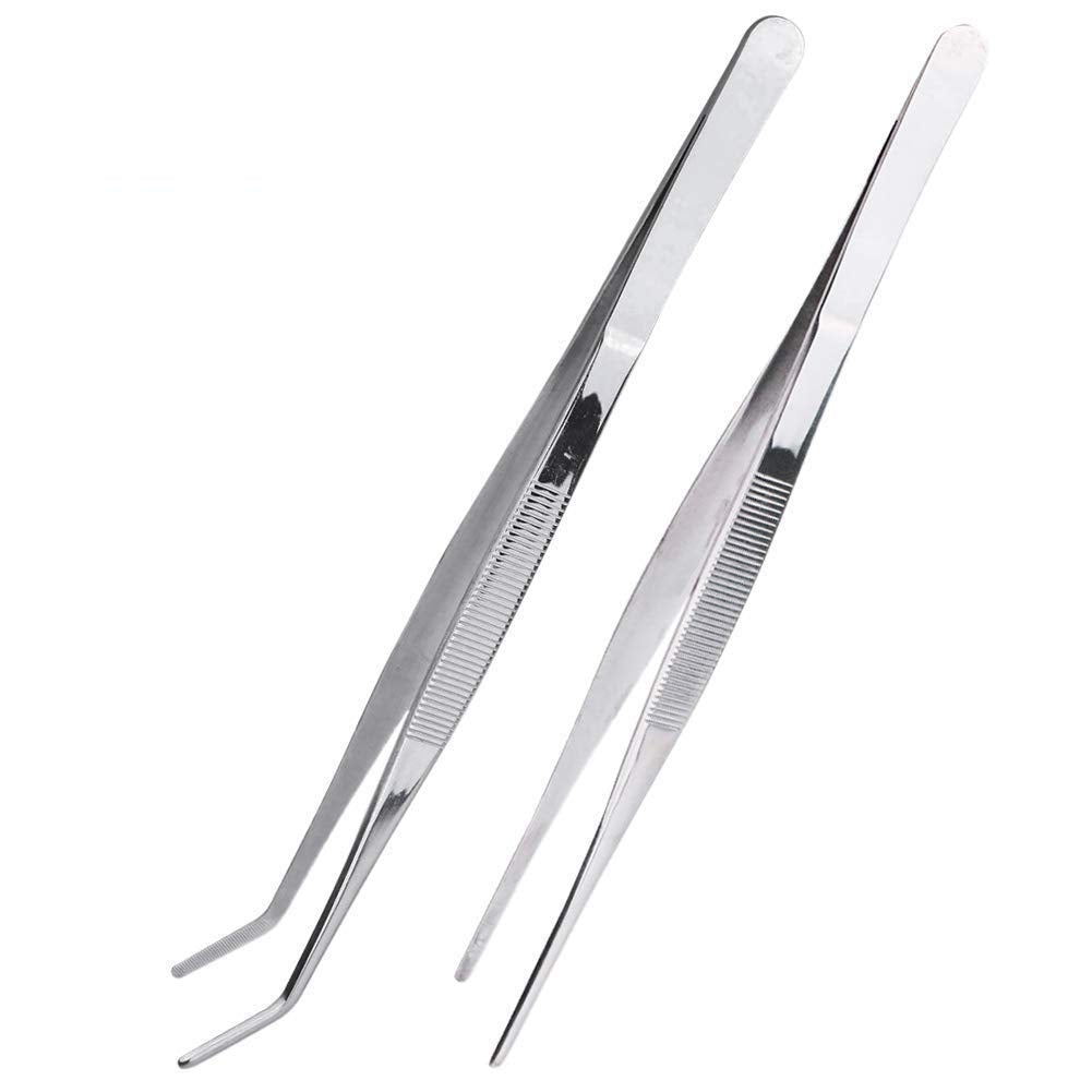 Rudra Exports 6.3 Inch Stainless Steel Tongs Tweezers Set with Precision Serrated Tips for Chef Cooking,Heavy Duty Tweezer Tongs for Cooking Crafting Repairing: 2 Pcs Set